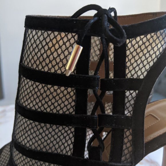 Aquazzura Oui Baby Mesh Peep-Toe Sandals Heels - Picture 4 of 13